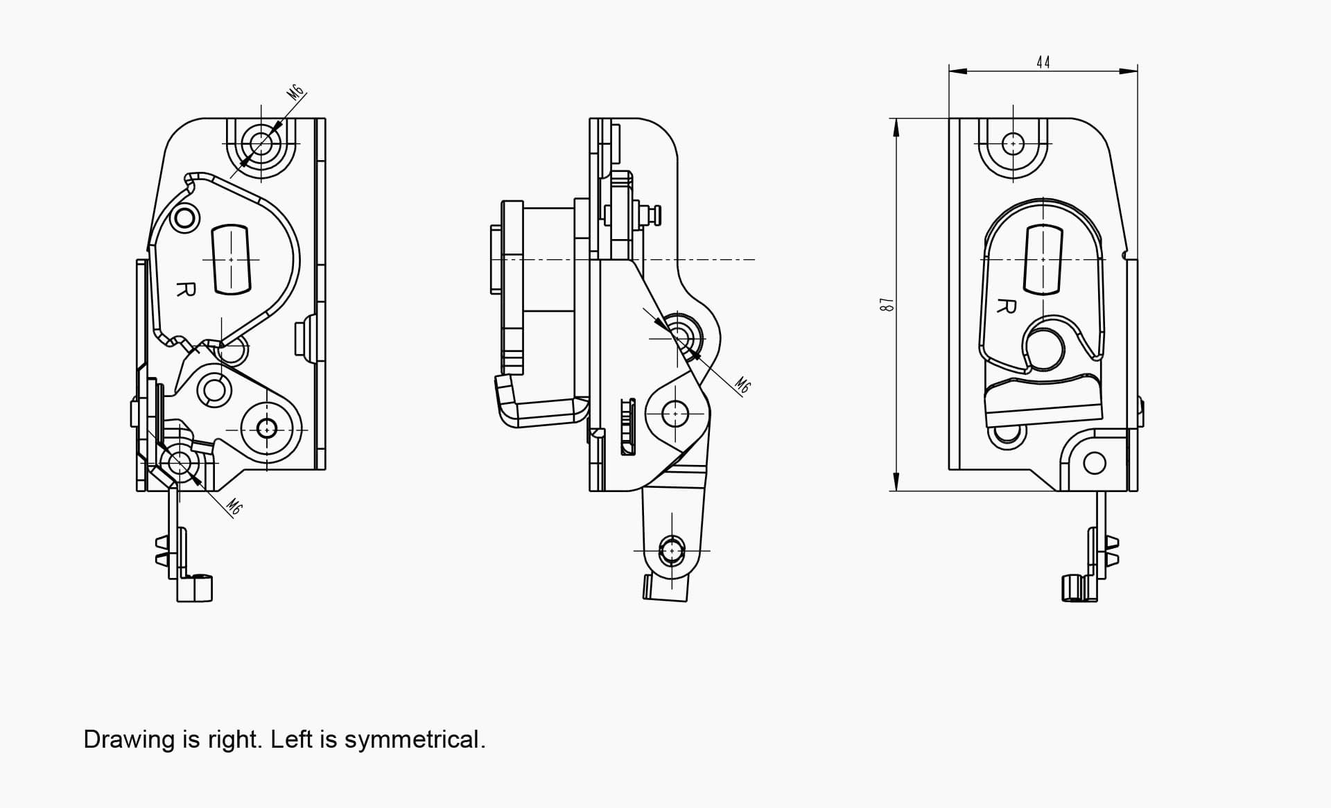 Technical drawing of the Makersan MO 040 latch.