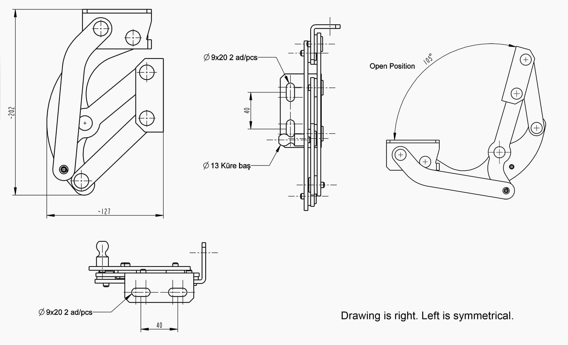 Technical drawing of the Makersan MO 072 hinge.