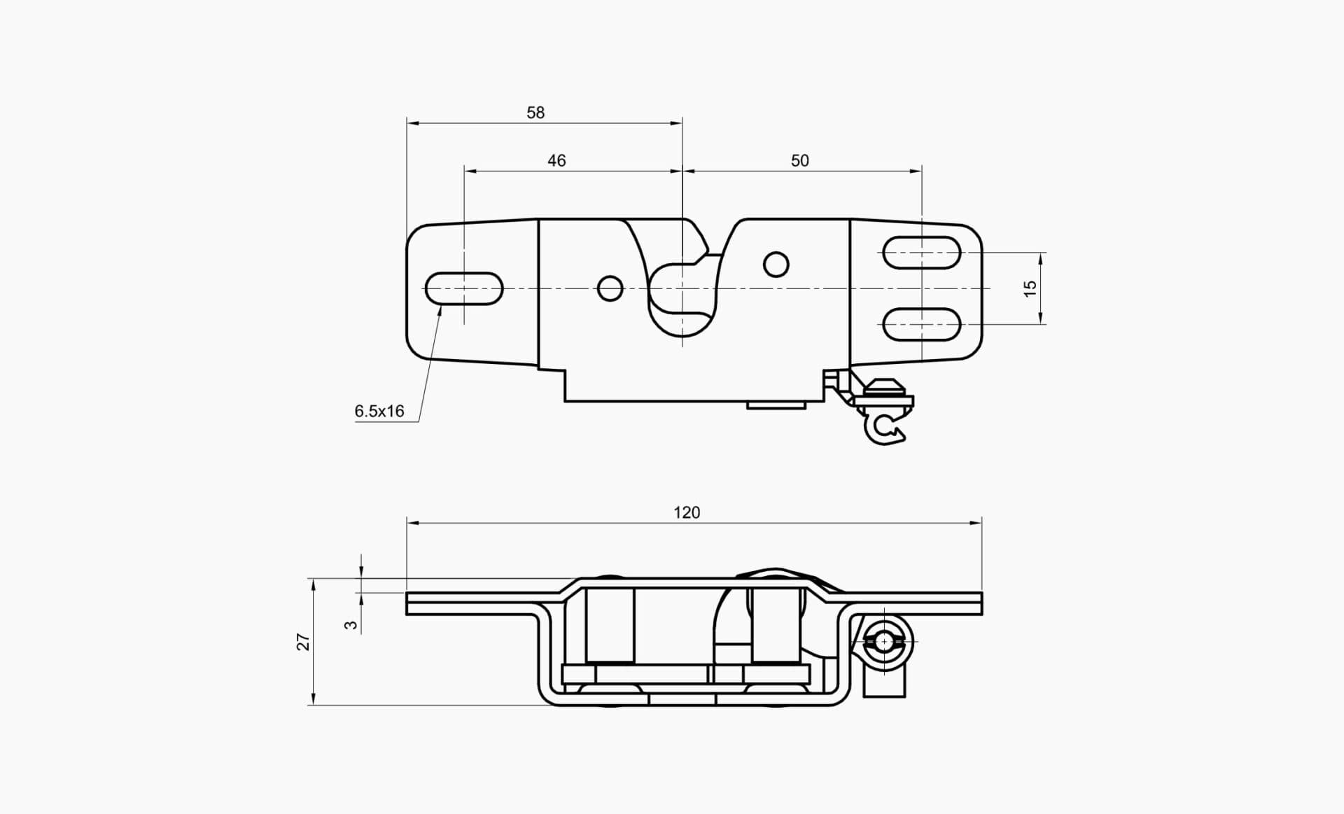 Technical drawing of the Makersan MO 250 latch.