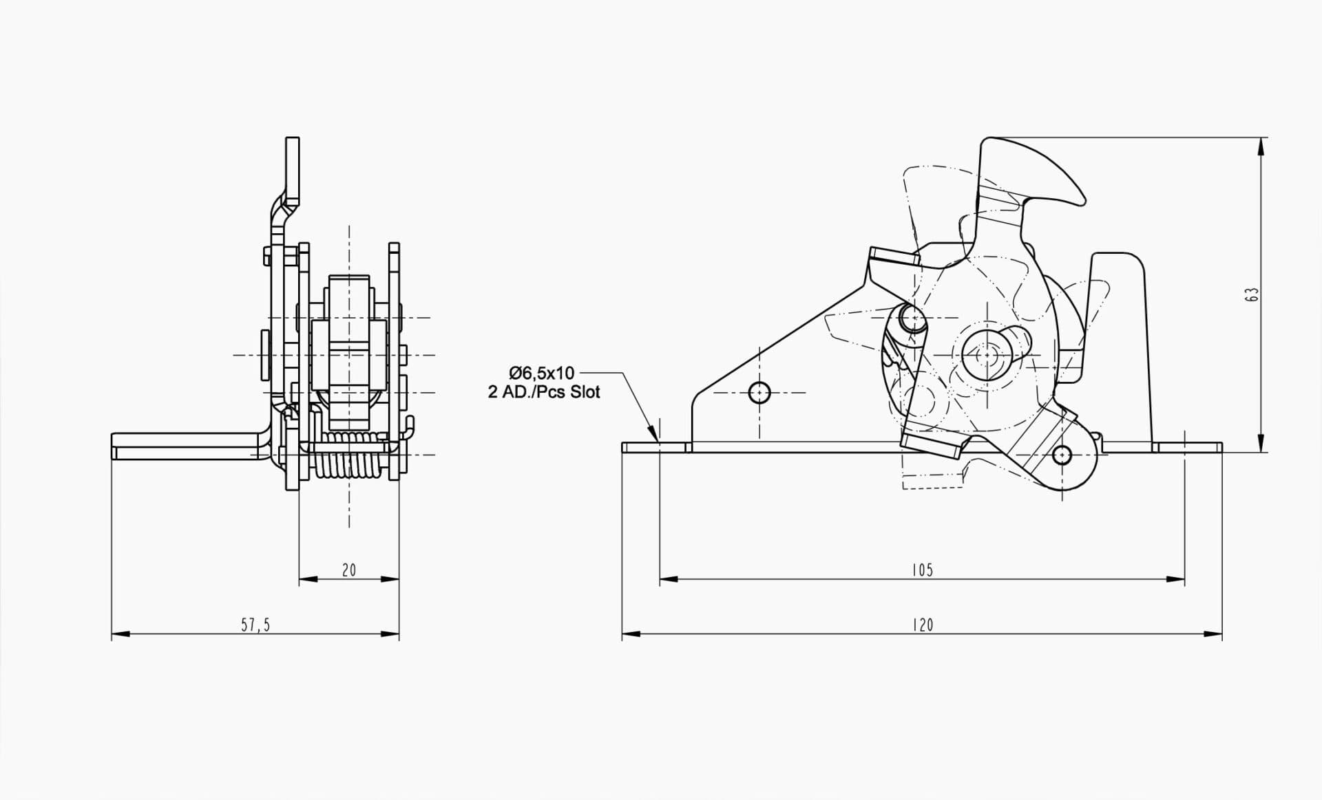 Technical drawing of the Makersan MO 275 spring bolt lock.