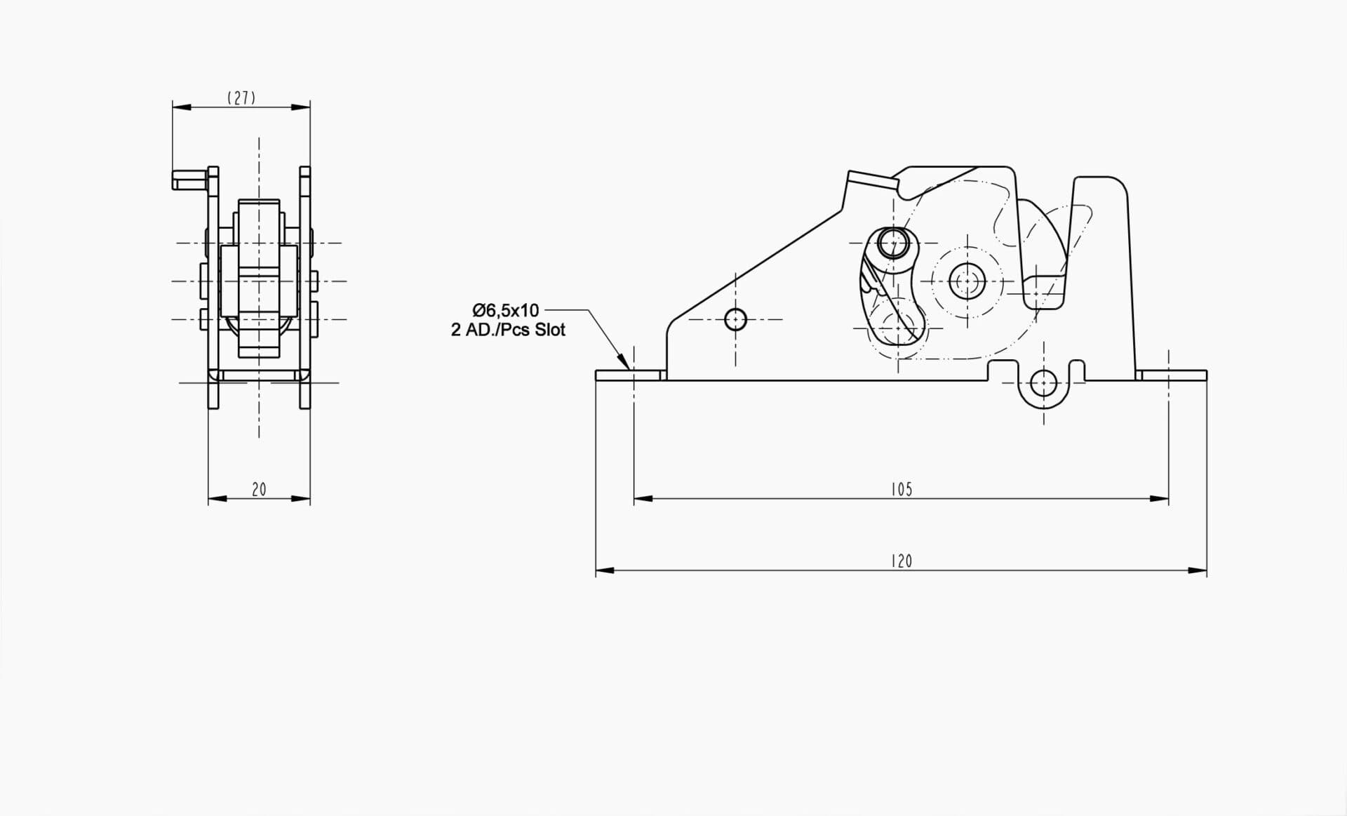 Technical drawing of the Makersan MO 276 spring bolt lock.