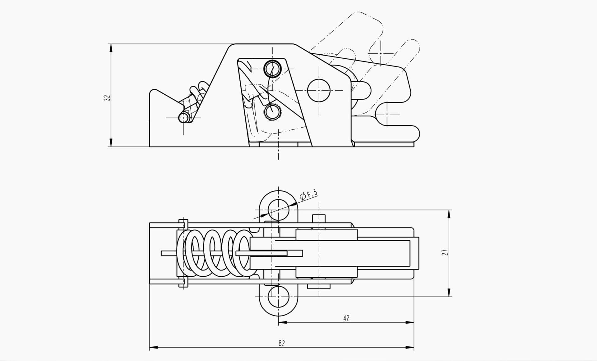 Technical drawing of the Makersan MO 277 spring bolt lock.