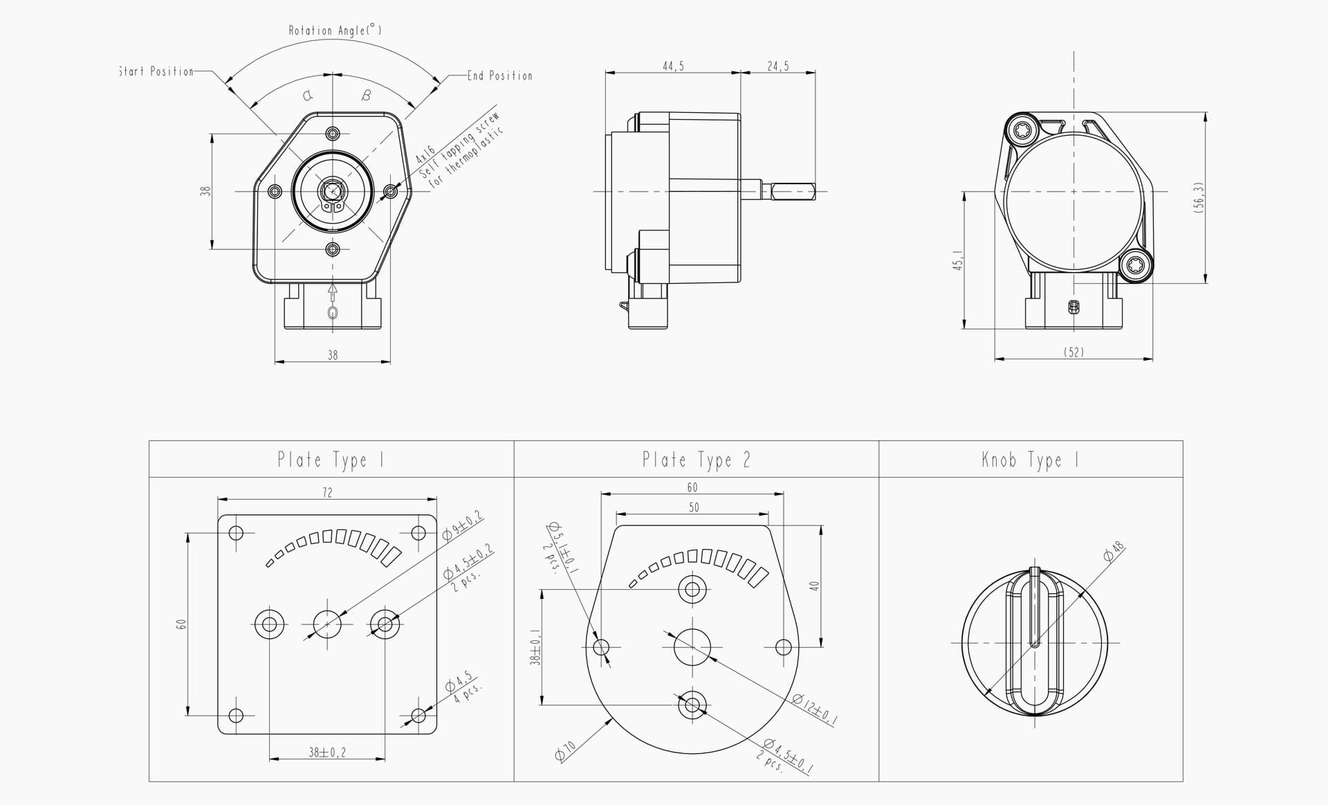 Technical drawing of the Makersan MO 379 rotary control.