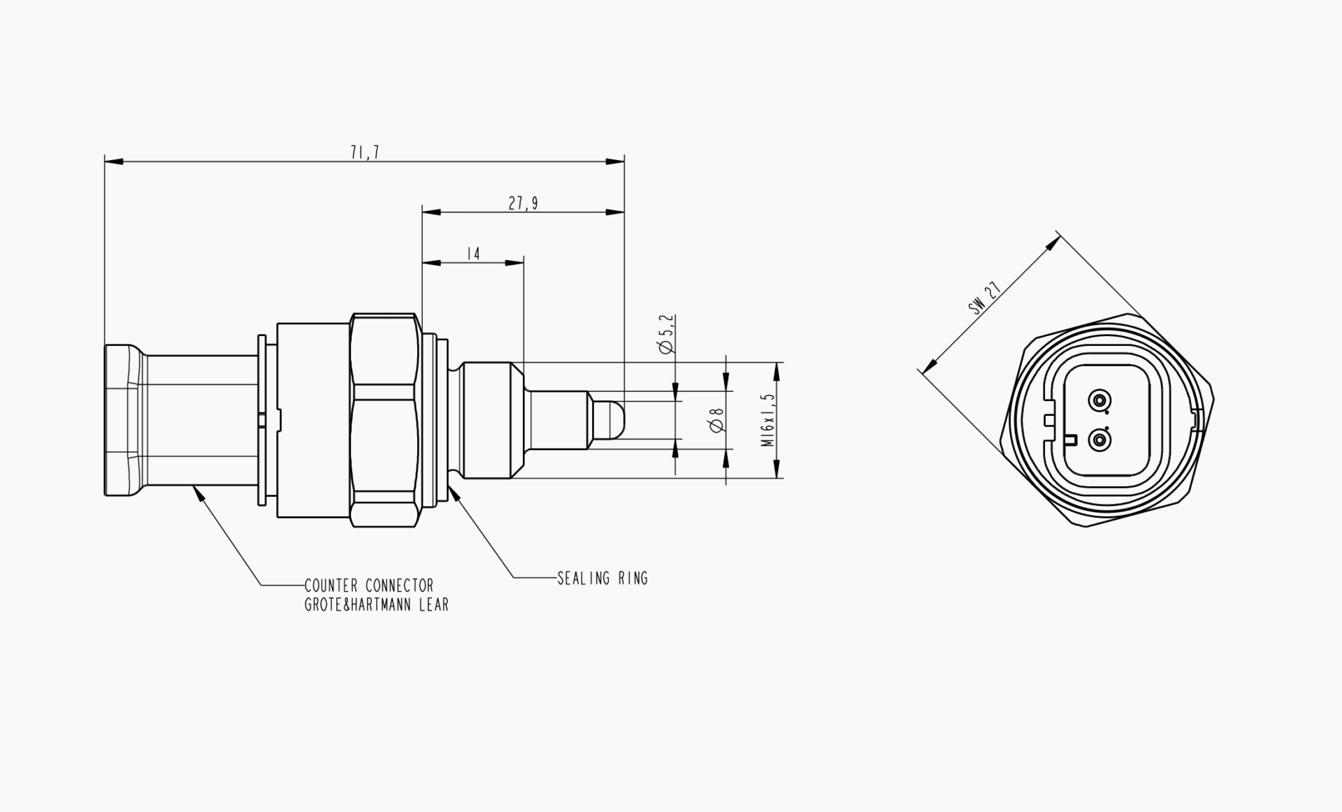 Technical drawing of Makersan MO 413 with B connection variant and dimensional references.