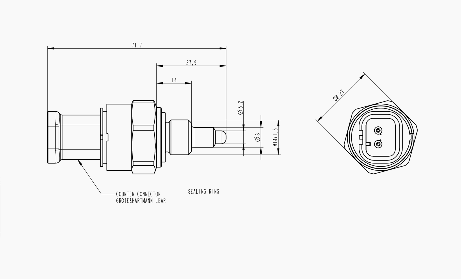 Technical drawing of Makersan MO 413 with C connection variant and dimensional references.