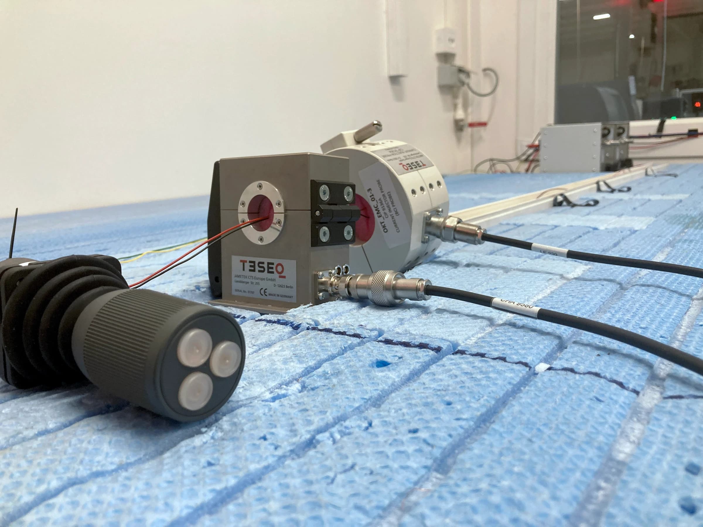 EMC test room with measurement rack and coupling bench at Makersan