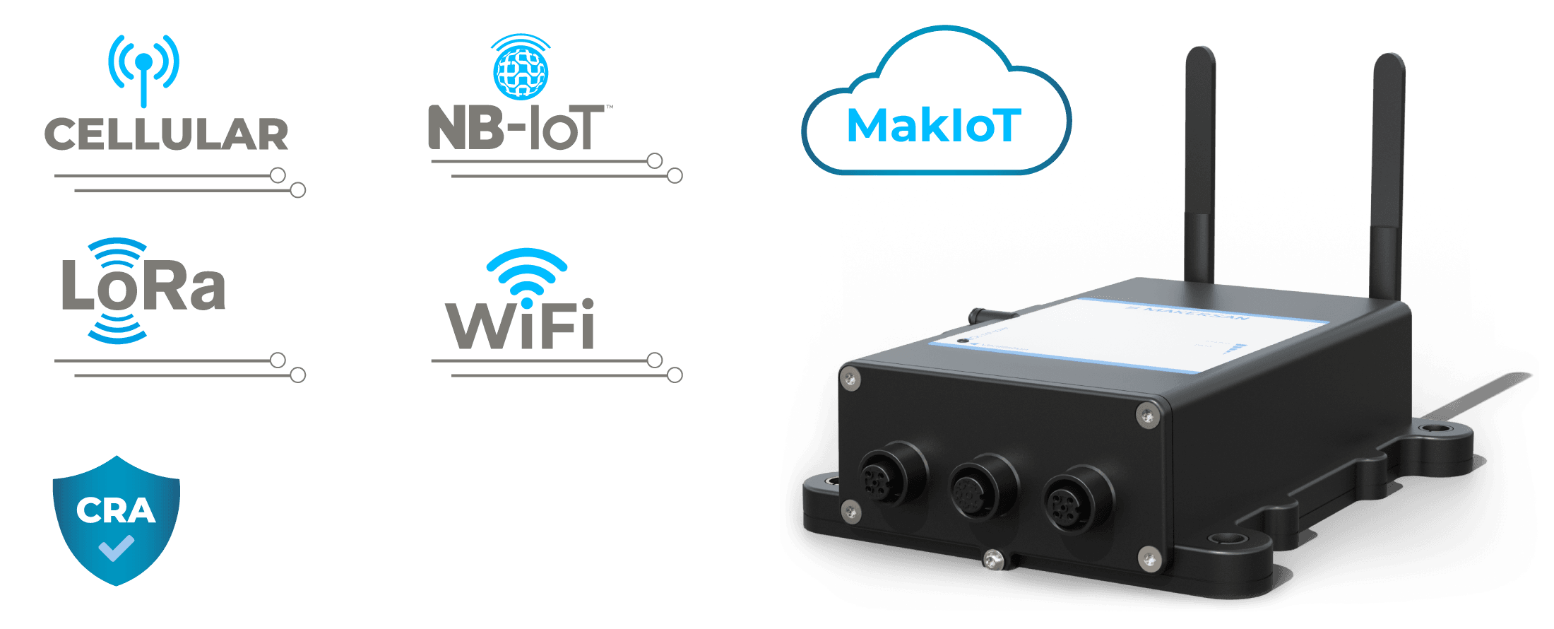 Makersan connectivity module lineup for telematic, cellular, LoRa and Wi-Fi variants.