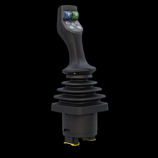Makersan MO 390 & 394 multi-axis grip joystick on a sealed rubber boot.